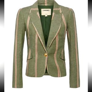 L'AGENCE Jennah Stripe Linen Blend Cropped Linen Blazer